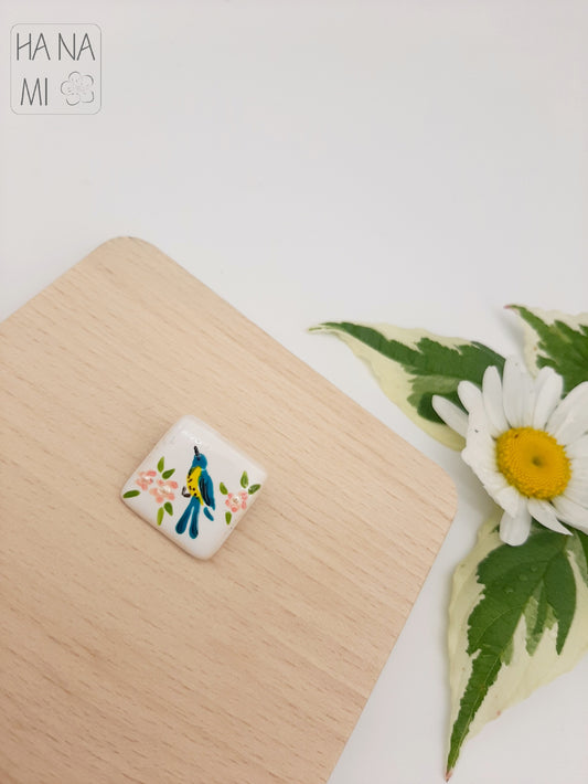 ceramic mini brooch "Bird on Sakura"
