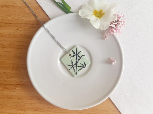 Keramikhalskette „Bambushain“