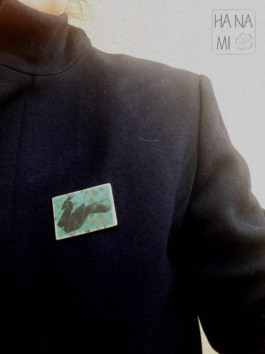 Ceramic brooch turquoise "Origami Dragon"