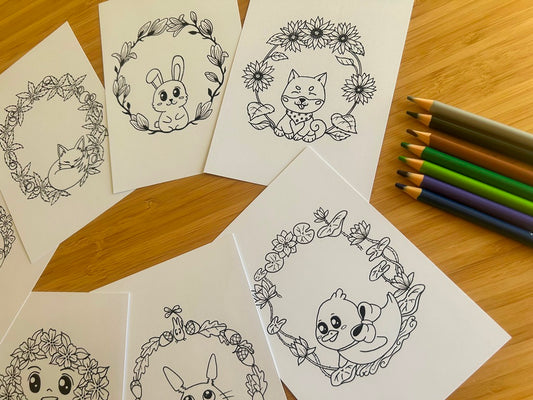 Postkarten-Set „Tiere zum Ausmalen“