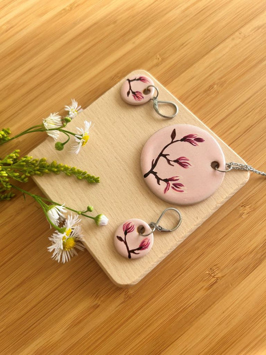 Keramikschmuck-Set „Duft des Frühlingstraums“ in Rosa