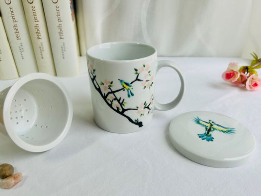 Mug "Bird on Sakura" with infuser and lid 300 ml