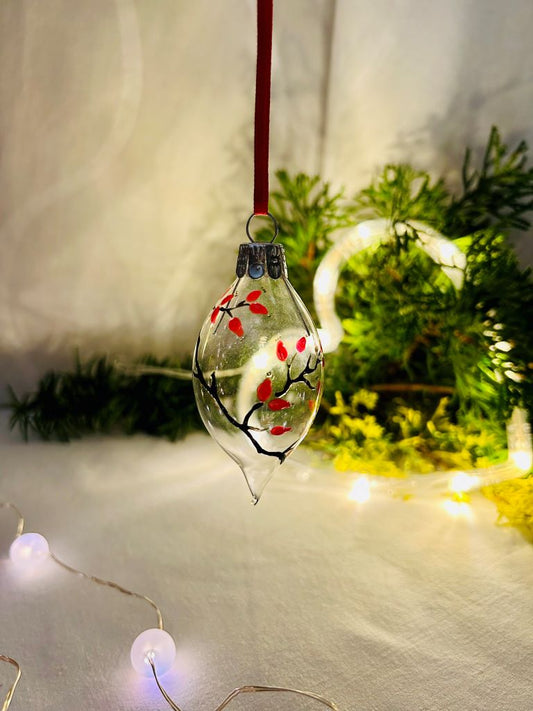 Weihnachtsglasbaumanhänger „Hagebuttentee“ transparent 8 cm