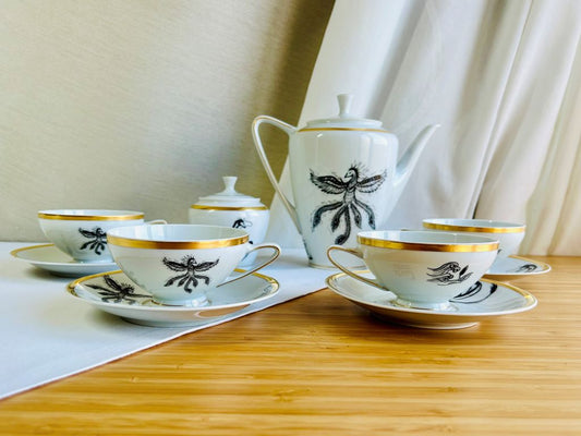 Vintage Teegeschirr-Set „Drache und Phönix“ in Gold