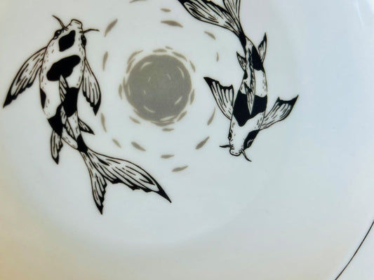 Tiefer Vintage-Teller "Seediamanten oder Koi-Karpfen mit Mond" 24 cm