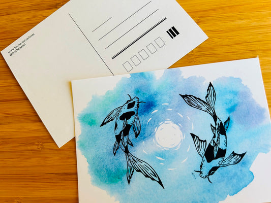 Postkarte „Seediamanten oder Koi-Karpfen mit Mond“ A6