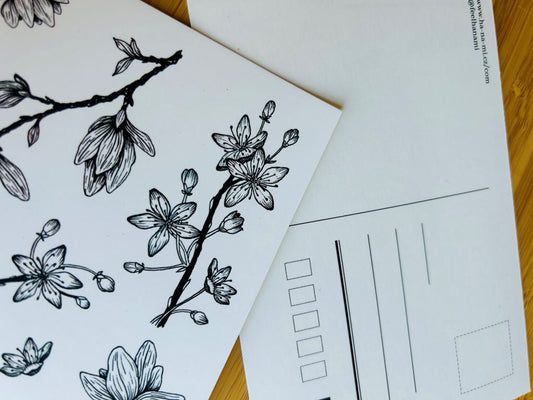 Postkarte "Frühlings-Japan" Schwarz-Weiß A6