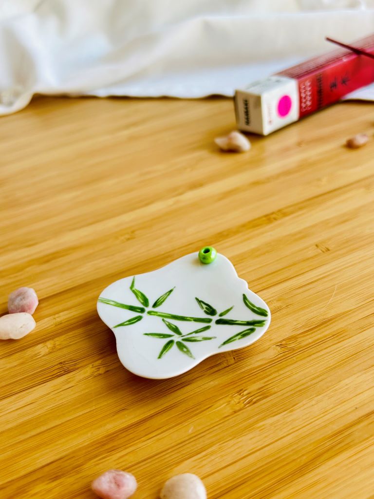 "Bamboo Grove" porcelain incense stick holder 5.5x5.5 cm