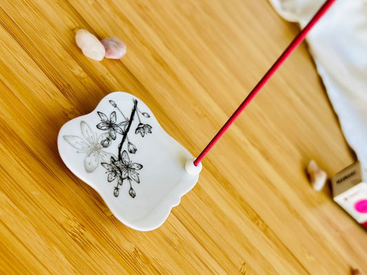 porcelain incense stick holder "Sakura" with silver 5.5x5.5 cm