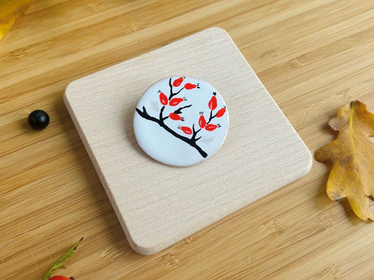 Ceramic brooch "Rosehip Tea"