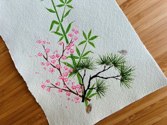 Bild "Drei Freunde des Winters" zum Einrahmen Original auf handgeschöpftem Papier A5