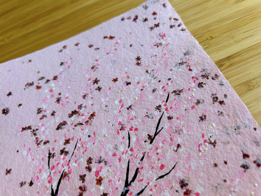 Bild "Morgen unter Kirschblüten" zum Einrahmen, Original auf handgeschöpftem Papier A5