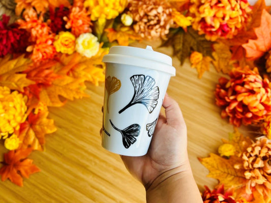 To-Go-Becher "Ginkgoblätter" mit Gold 300 ml