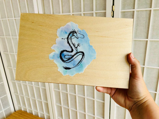 Holzschatulle "Drache" für Essstäbchen und Stäbchenablagen