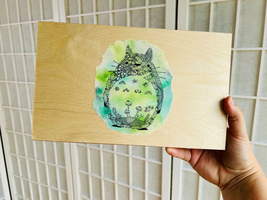 Holzkästchen "Totoro" für Essstäbchen und Essstäbchenbänkchen