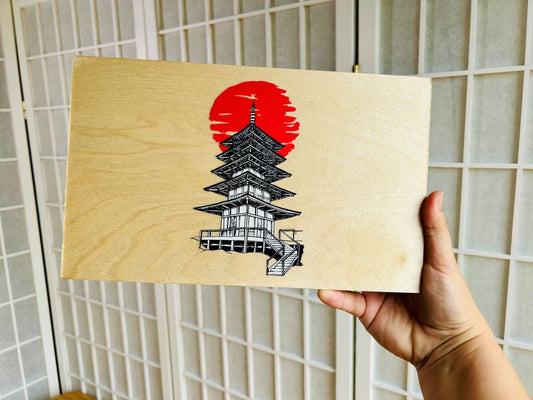 Holzschachtel „Pagode“ für Essstäbchen und Stäbchenablagen