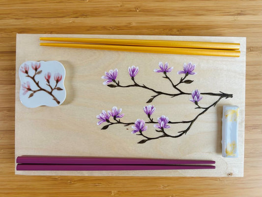 Geschenkset „Duft eines Frühlingstraums“ für Essstäbchen und Essstäbchenbänkchen