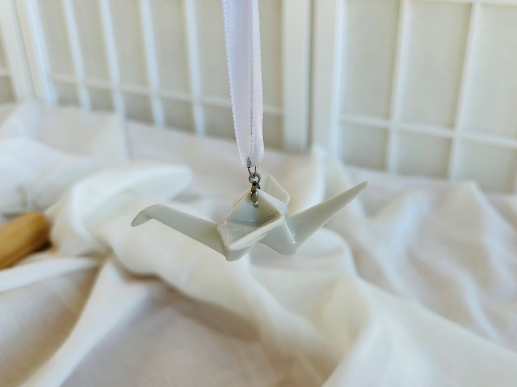 Porcelain origami crane "White" pendant