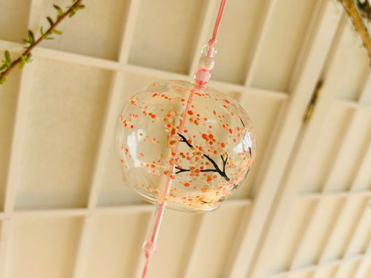 Čirá skleněná větrná zvonkohra fuurin "Ráno pod sakurou"