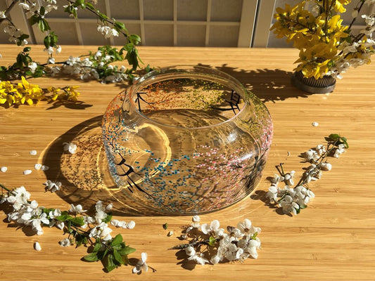 Skleněná váza na ikebanu "čtyři roční období" průměr 20 cm