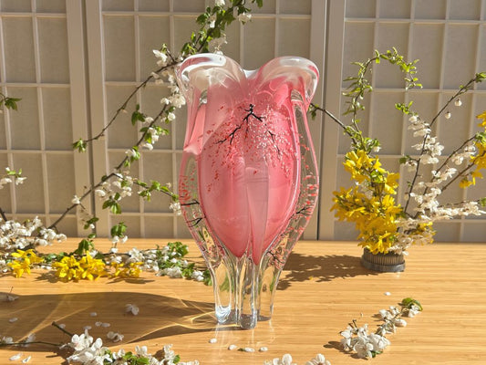 Velká skleněná váza "Ráno pod sakurou" výška 29,5 cm