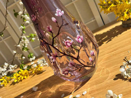 Vintage skleněná váza "Vůně jarního snu" výška 29 cm