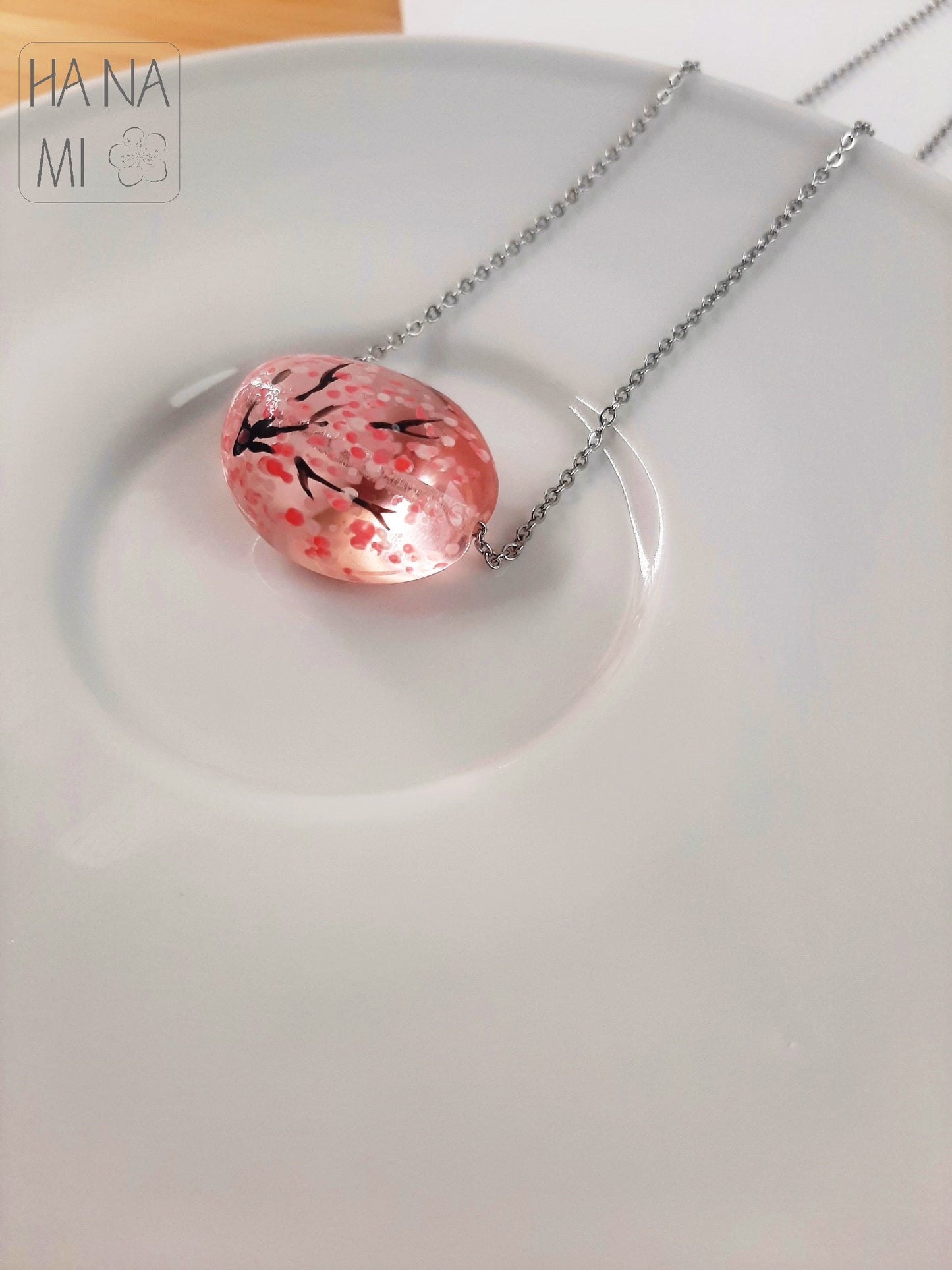 Large Glass Necklace "Morning Under the Sakura"