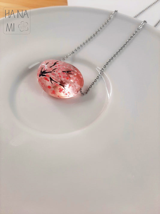 Large Glass Necklace "Morning Under the Sakura"