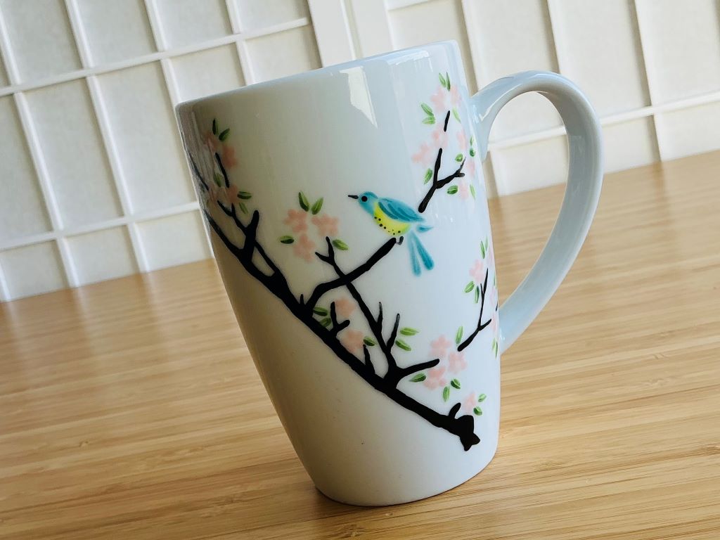 Tall mug "Bird on Sakura" 380 ml