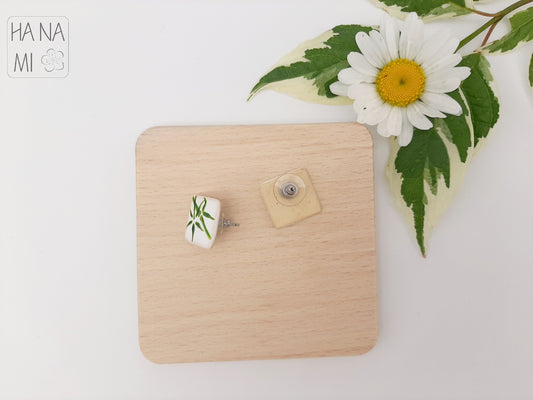 ceramic earrings "Bamboo Grove" square