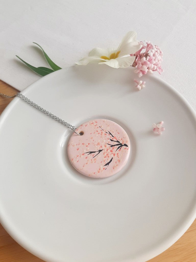 Ceramic necklace "Morning Under the Sakura Tree"