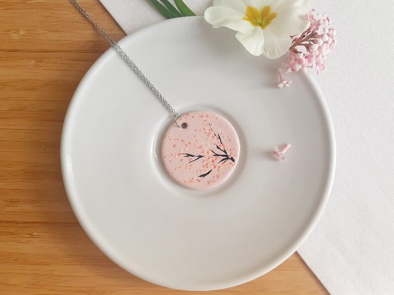 Ceramic necklace "Morning Under the Sakura Tree"