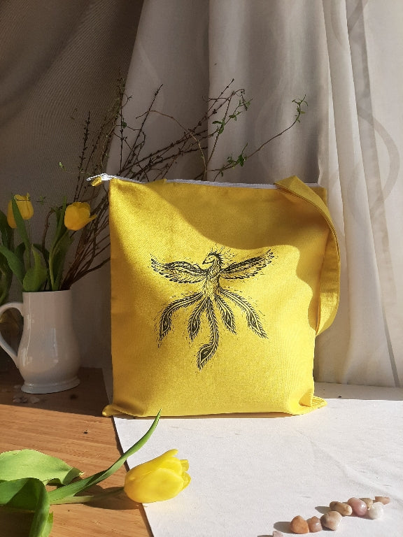 yellow shopping bag "Fénix" with zipper and inner pocket