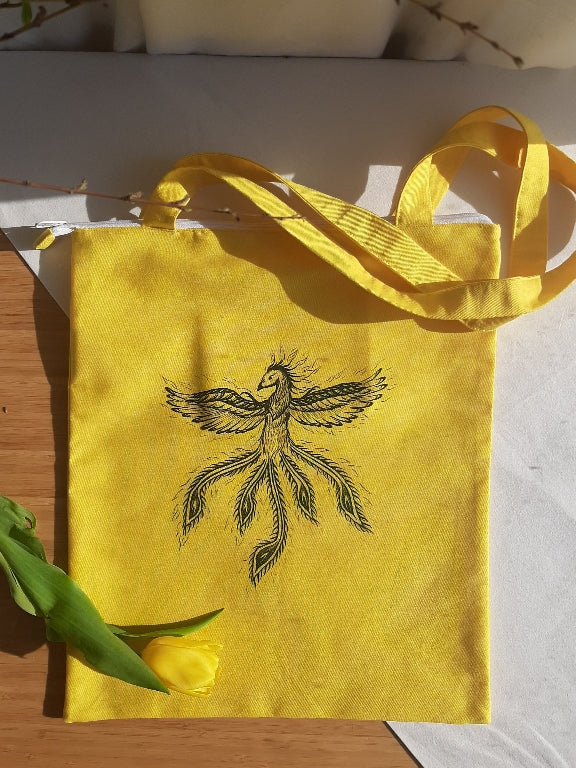 yellow shopping bag "Fénix" with zipper and inner pocket