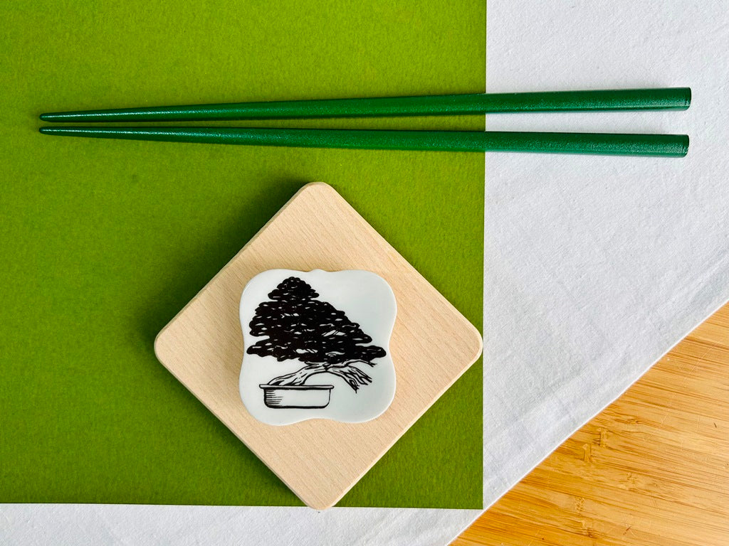 chopstick rest square "Bonsai lover" 5.5x5.5 cm