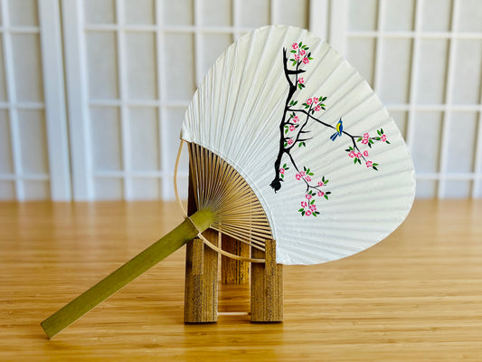 Round paper fan "Bird on Sakura" hand-painted