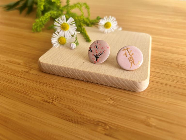 keramické náušnice "Ráno pod sakurou - hanami"