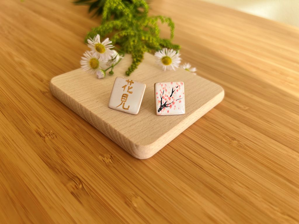 keramické náušnice "Ráno pod sakurou - hanami"
