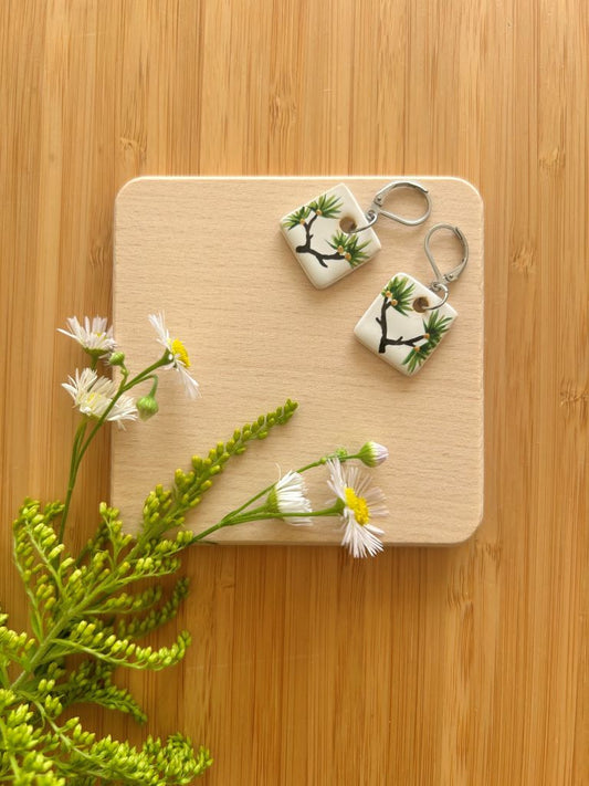Ceramic dangling earrings "Long-lived Pine"
