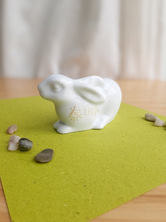 porcelain bunny with various Japanese garden motifs