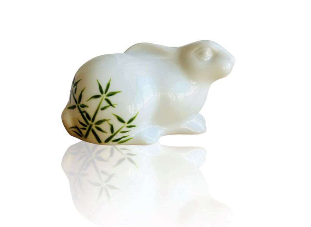 porcelain bunny with various Japanese garden motifs