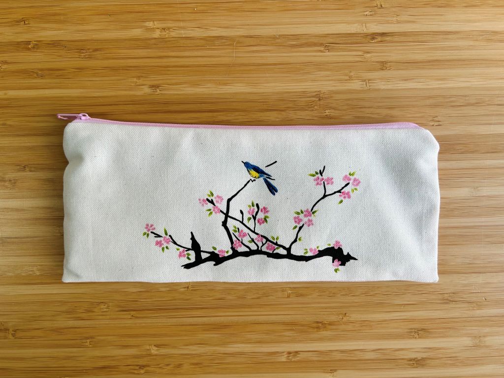 Pencil case "Bird on a cherry blossom"