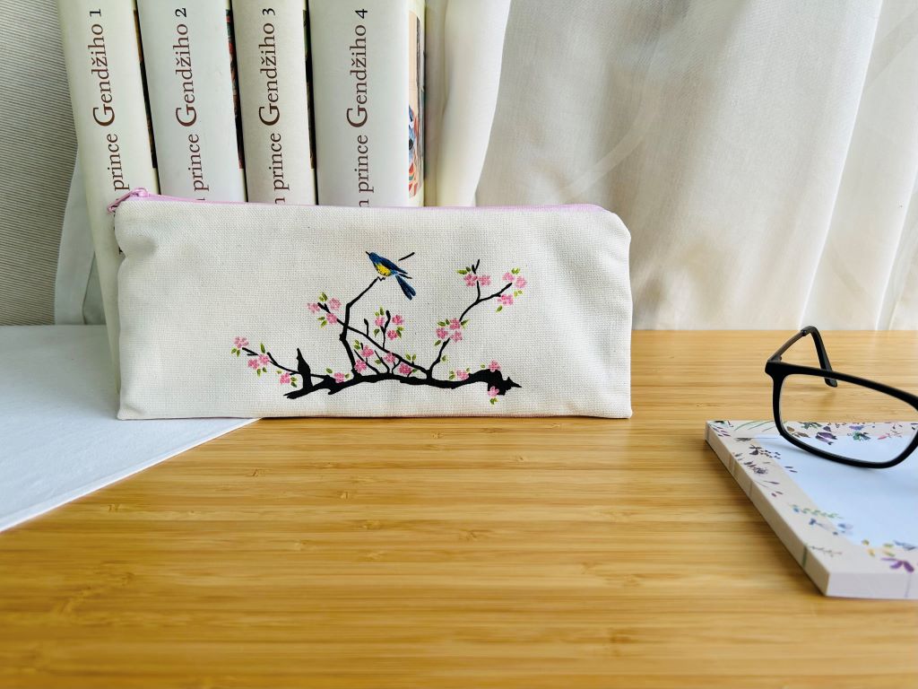 Pencil case "Bird on a cherry blossom"