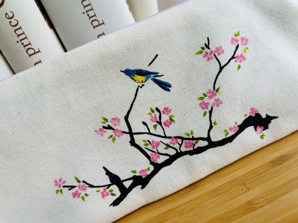 Pencil case "Bird on a cherry blossom"