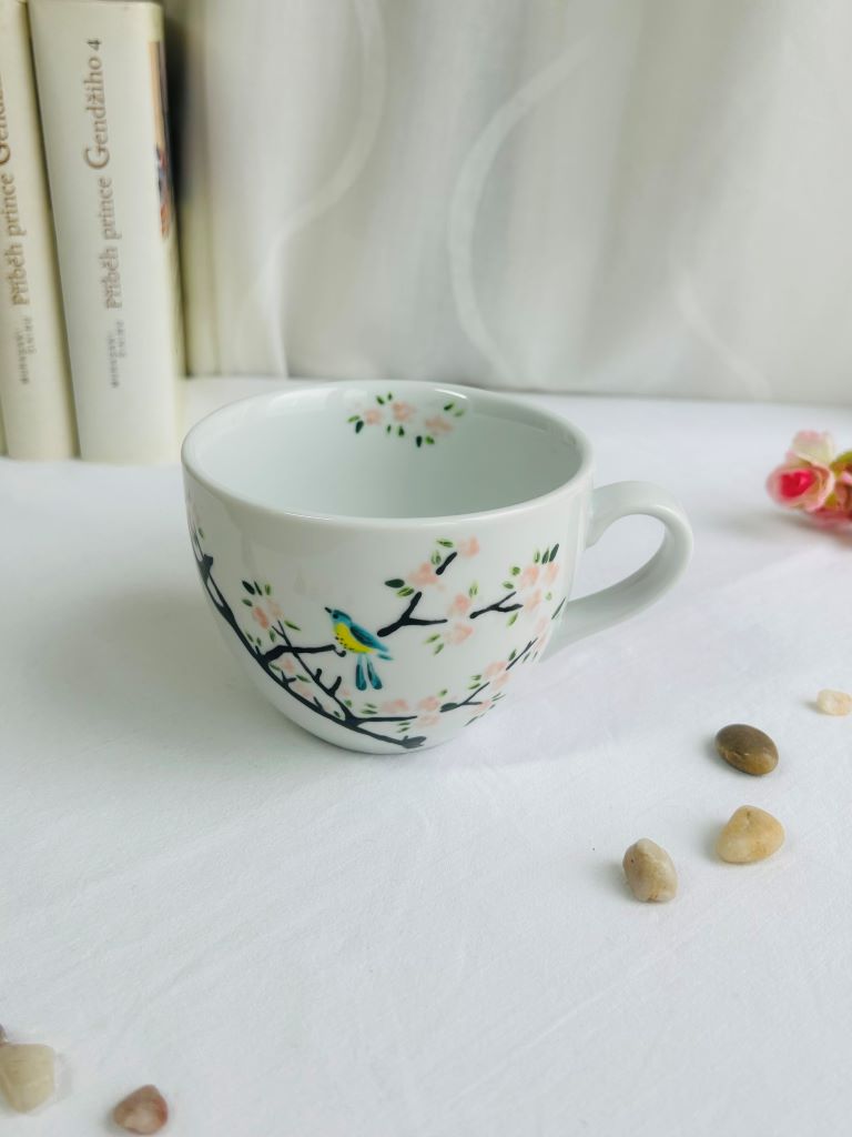 Wide mug "Bird on a Cherry Blossom Tree" 480 ml