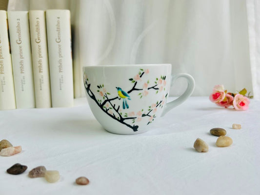 Wide mug "Bird on a Cherry Blossom Tree" 480 ml
