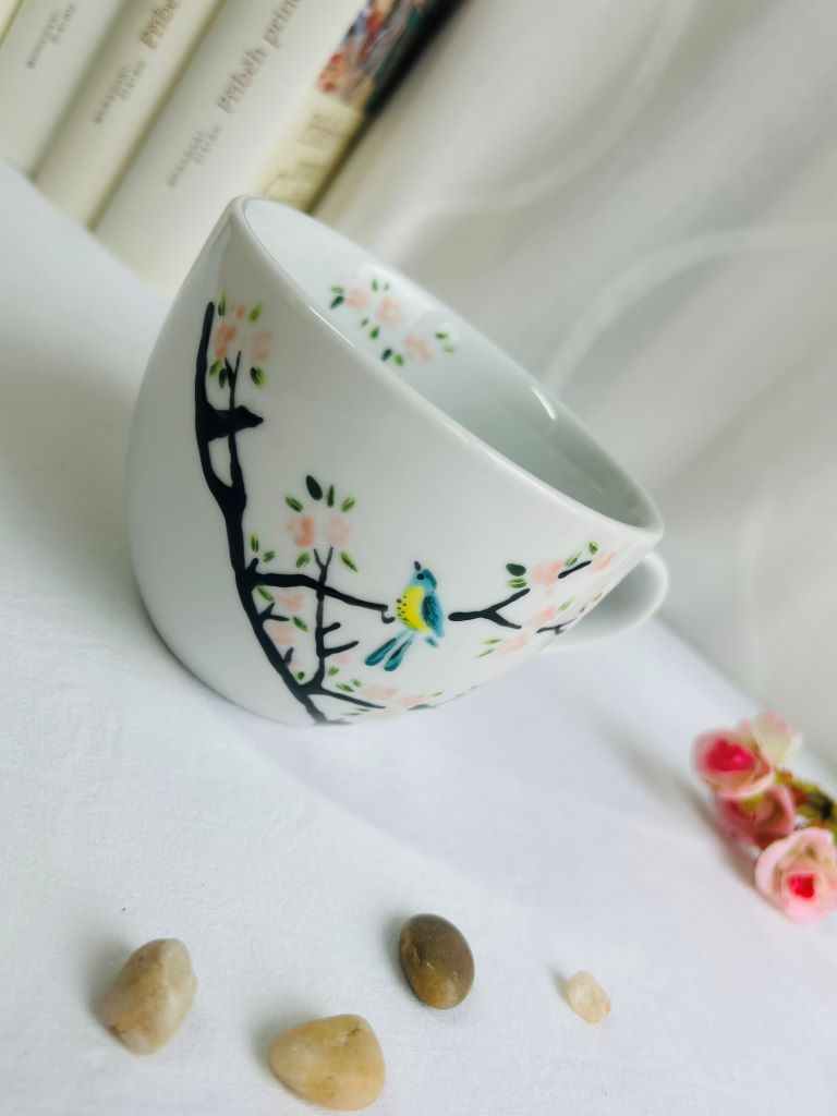 Wide mug "Bird on a Cherry Blossom Tree" 480 ml