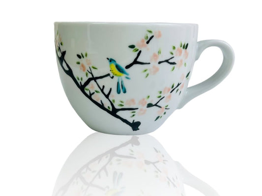 Wide mug "Bird on a Cherry Blossom Tree" 480 ml