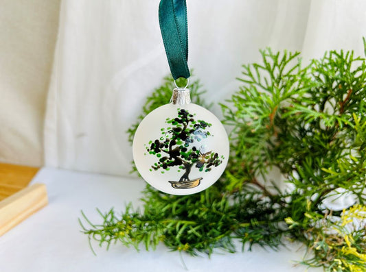 Weihnachtskugel „Bonsai-Liebhaber“ eisig 6 cm