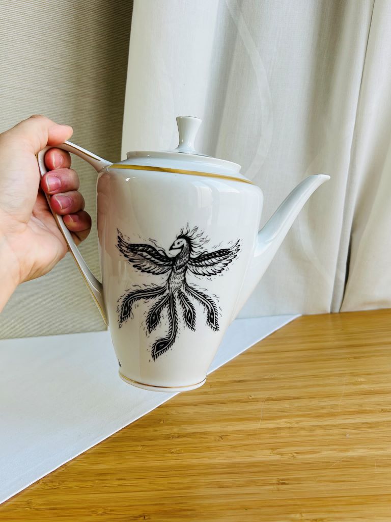 Zlatá vintage čajová souprava "Drak a Fénix"